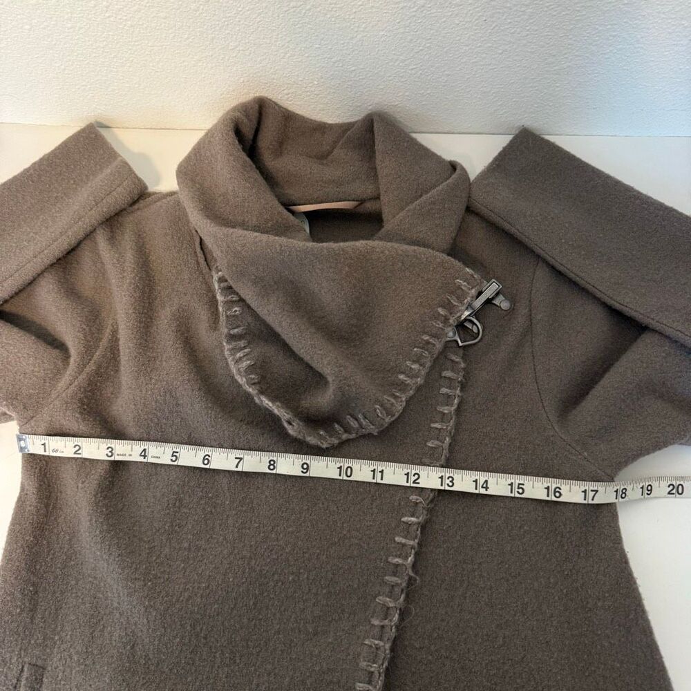 Garnet Hill Asymmetrical Taupe Boiled Wool Wrap Coat Size 4 - Picture 12 of 12